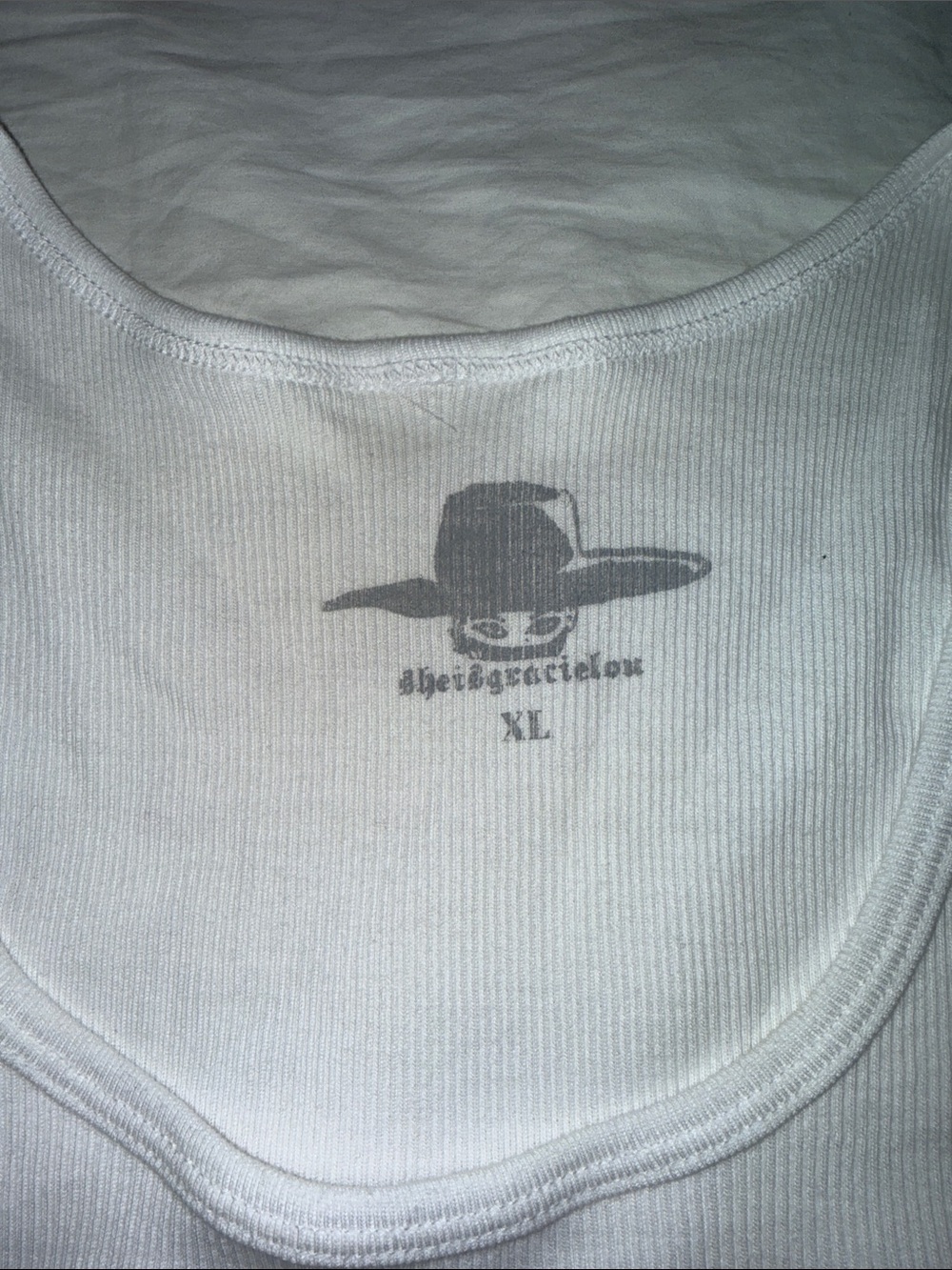 Cowboy Pillows White Ribbed Tank with Red Script - Picture 2 of 2